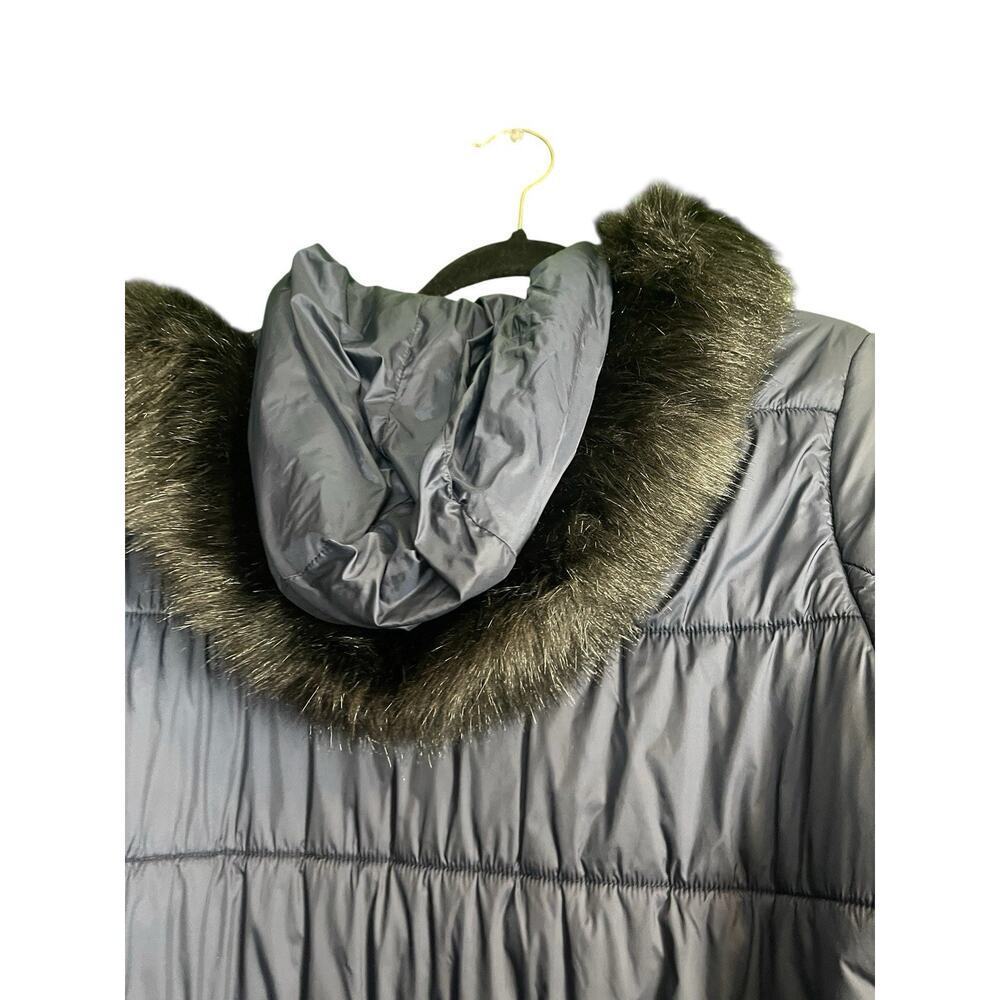 Isaac Mizrahi Live! Puffer Coat w/ Faux Fur Trim Hood Dark Navy Women Size M - Picture 9 of 12